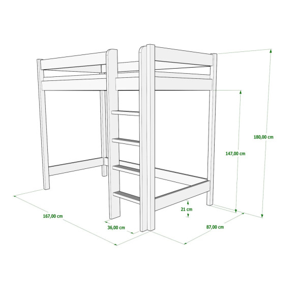 Lit mezzanine ALIX en bois – hauteur 180 cm