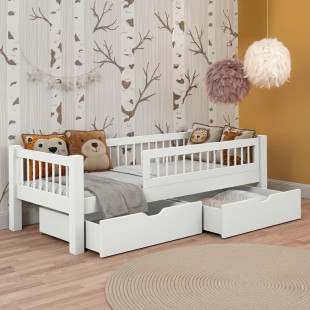 Adèle - Lit Junior en pin massif avec des tiroirs