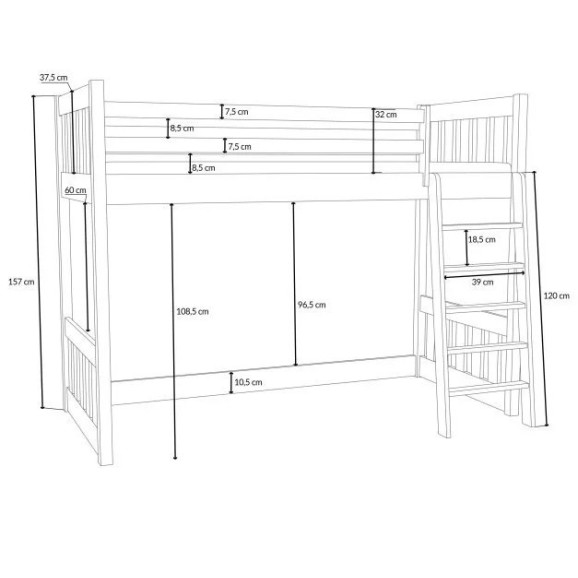 Lit mezzanine ALBIN : design scandinave, robuste en pin massif et gain de place