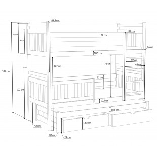 PITT - Lit superposé trois couchages dimensions