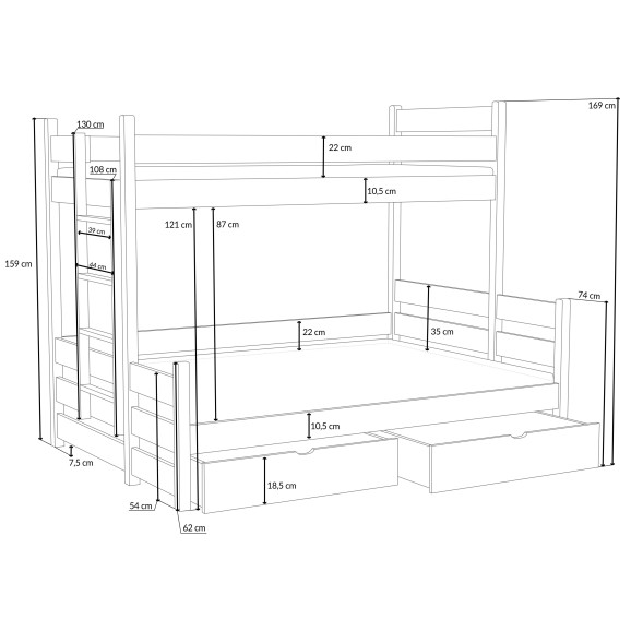 ALBERTO- Lit superposé trois couchages dimensions