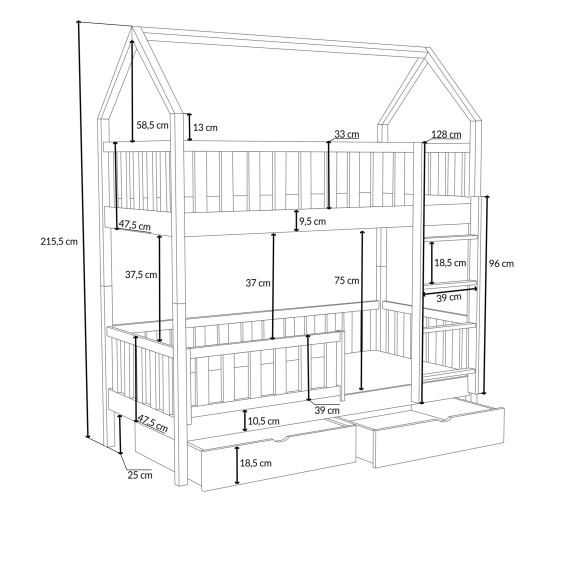 AURELY - Lit cabane superposé pour chambre enfant dimensions