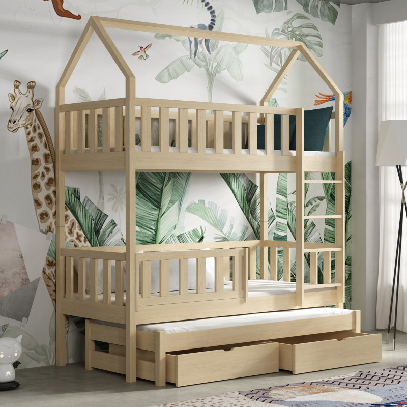 OTTIE - Lit cabane superposé trois couchages