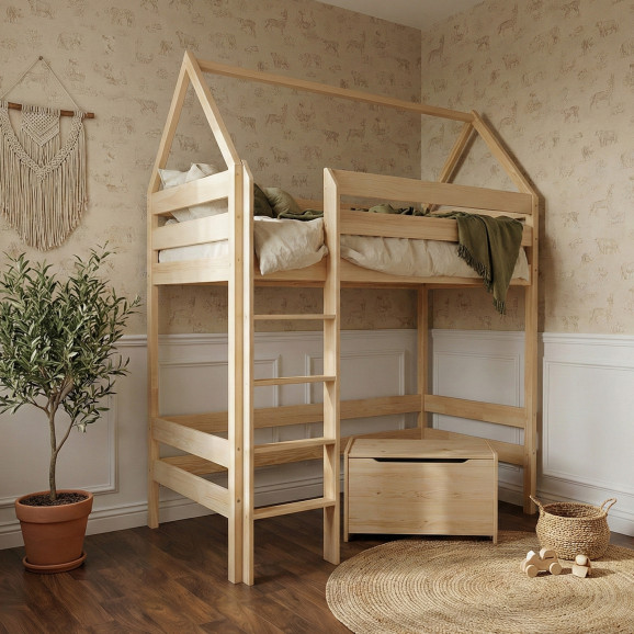 Lit mezzanine en bois avec échelle et design moderne