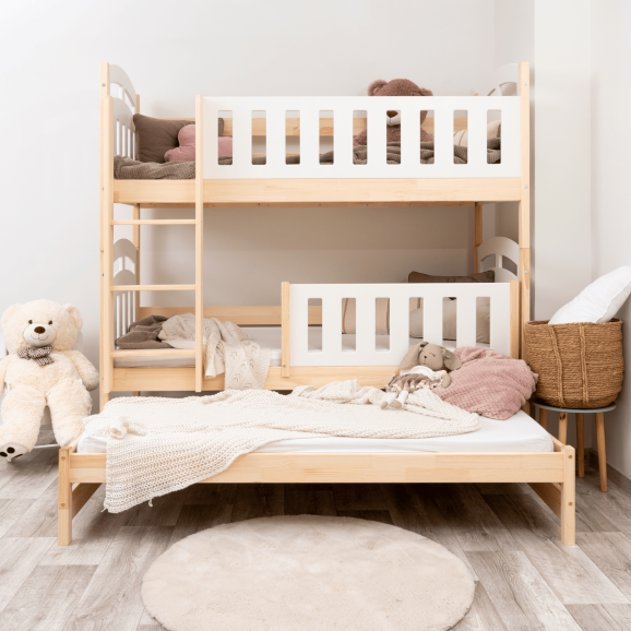 Lit superposé 3 ou 4 couchages  blanc et bois - PILOU