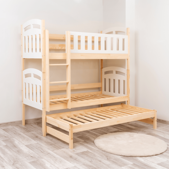 Lit superposé 3 ou 4 couchages  blanc et bois - PILOU
