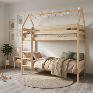 DOMEK 2 - Lit superposé cabane pour chambre enfant