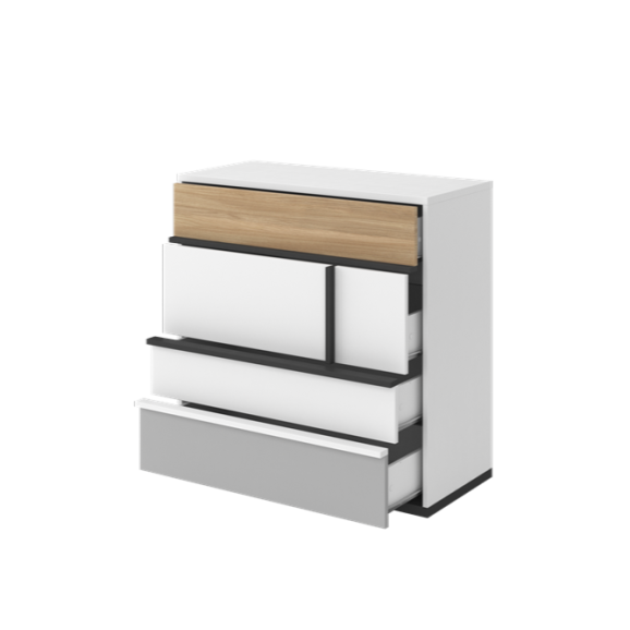 Commode Imola 4 tiroirs blanc et gris pour chambre enfant