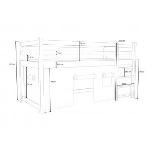 JACK - lit mezzanine avec rideau dimensions