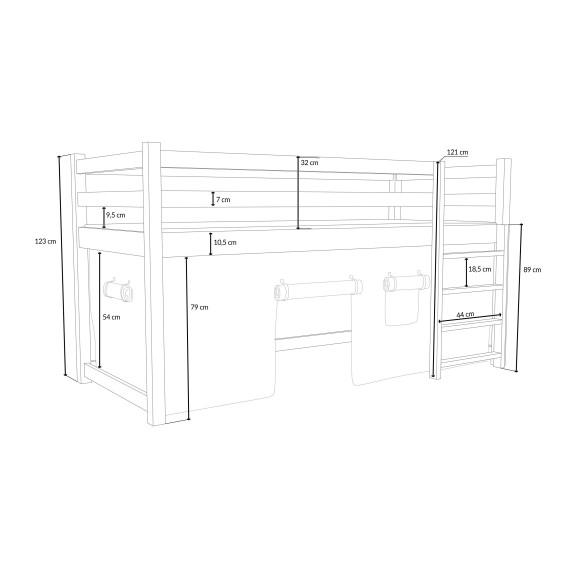 JACK - lit mezzanine avec rideau dimensions