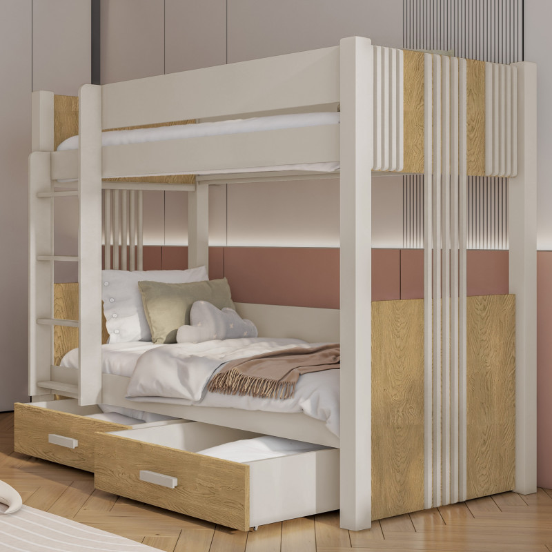 ARTEN - lit superposé couleur cachemire et chêne dune