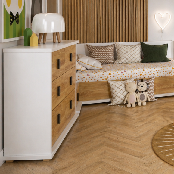 MASSI - Commode 3 tiroirs largeur 100 cm pour chambre enfant