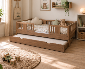 LUNE - Lit bas pour chambre enfant avec lit gigogne en option