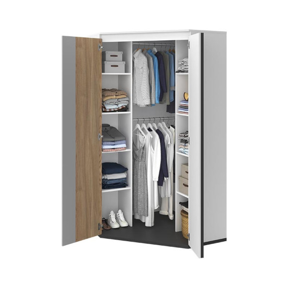 Imola - Armoire d'angle adolescent - blanc, bois et gris