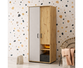 Armoire Qubic 2 portes blanc et bois avec LED élégantes