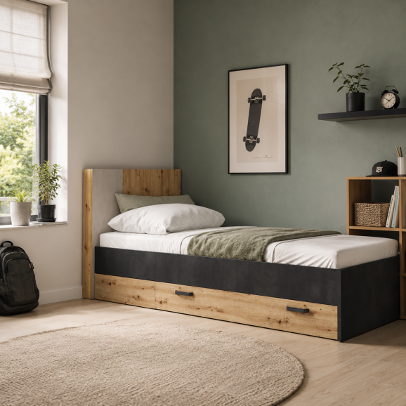 Lit enfant QUBIC 90x200 cm avec tiroirs et LED
