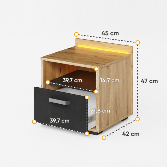 Table de chevet Qubic avec tiroir et LED pour ado