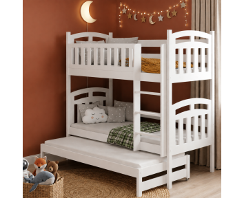 Lit superposé 3 ou 4 couchages blanc avec barrière amovible - PILOU