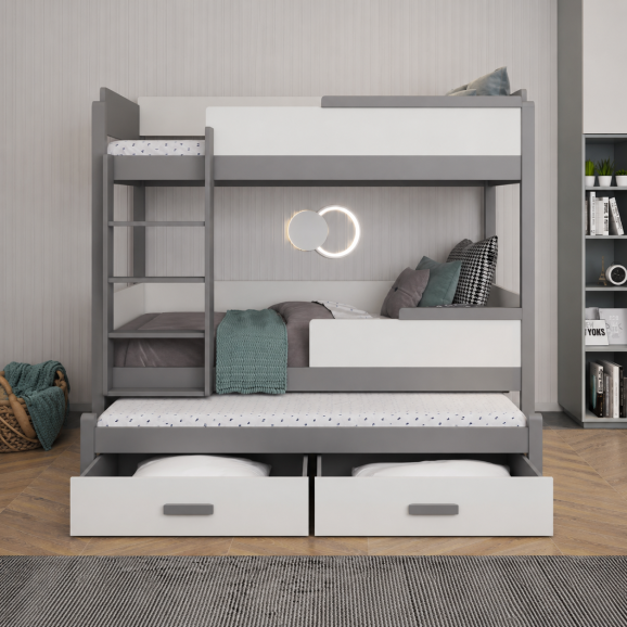 Lit superposé enfant Quatro gris et blanc