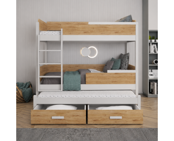 Lit superposé enfant Quatro chêne dune et blanc