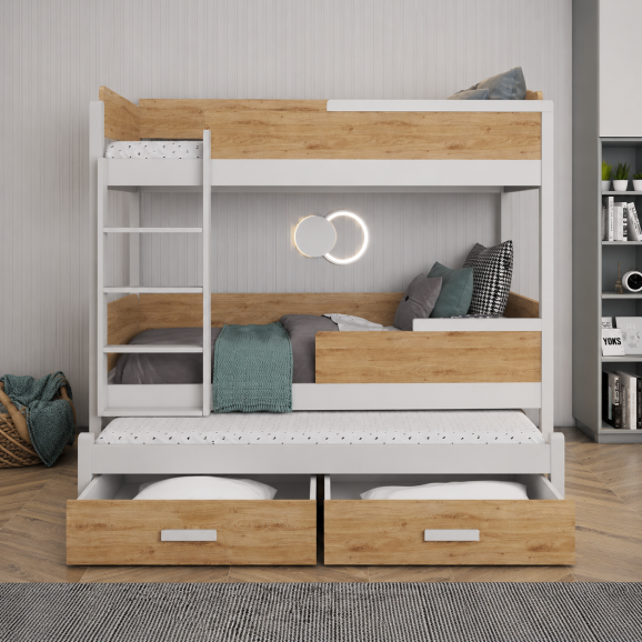 Lit superposé enfant Quatro chêne dune et blanc