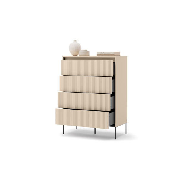 TALYA - Commode  beige sable avec 4 tiroirs pour la chambre adulte