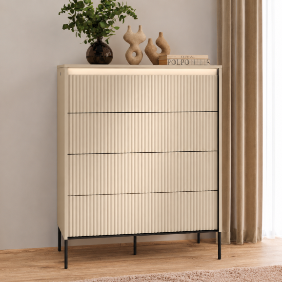 TALYA - Commode  beige sable avec 4 tiroirs pour la chambre adulte
