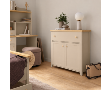 STORY 2 - Commode beige et chêne vincenza 2 portes + 1 tiroir
