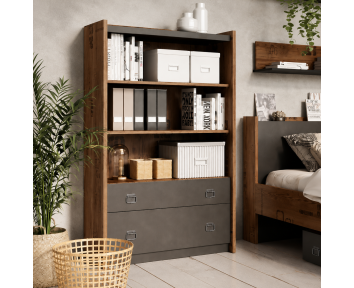FARGO - Bibliothèque design métal et bois industriel pour chambre adolescent