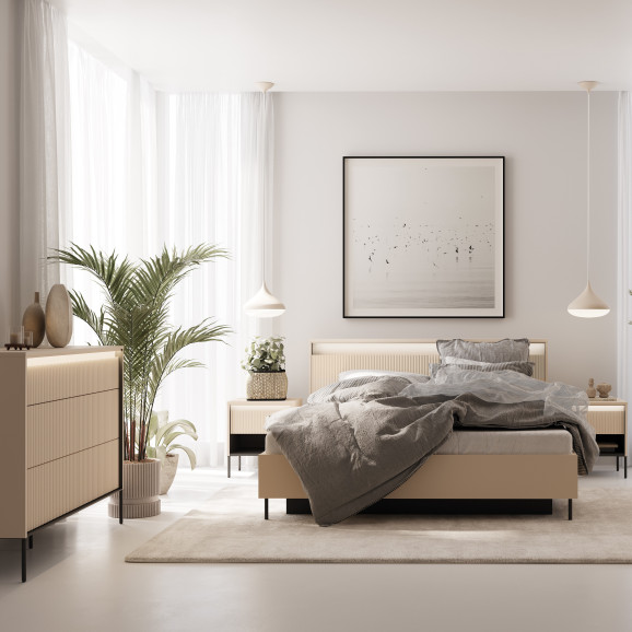 TALYA - Commode en 130 cm beige sable pour la chambre adulte