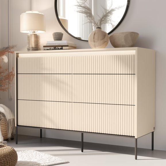 TALYA - Commode en 130 cm beige sable pour la chambre adulte