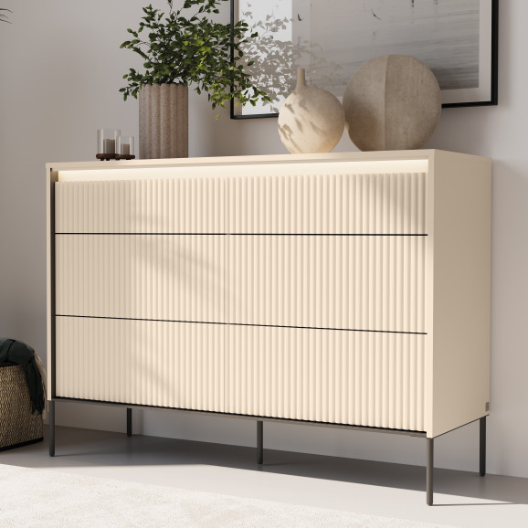 TALYA - Commode en 130 cm beige sable pour la chambre adulte