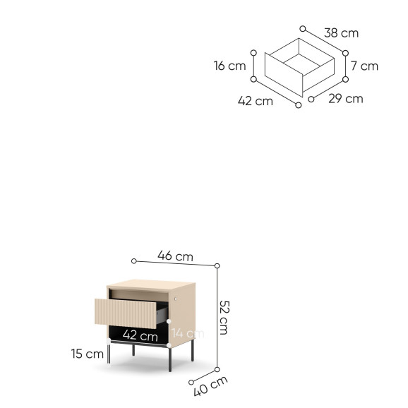 TALYA - chevet beige pour chambre adulte