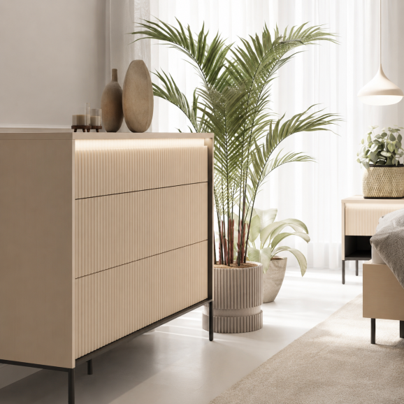 TALYA - Commode  beige sable pour la chambre adulte