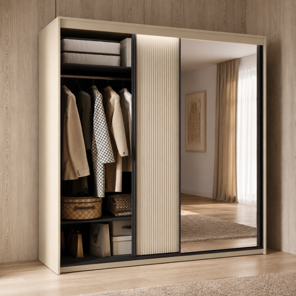 TALYA - armoire coulissante beige pour chambre adulte