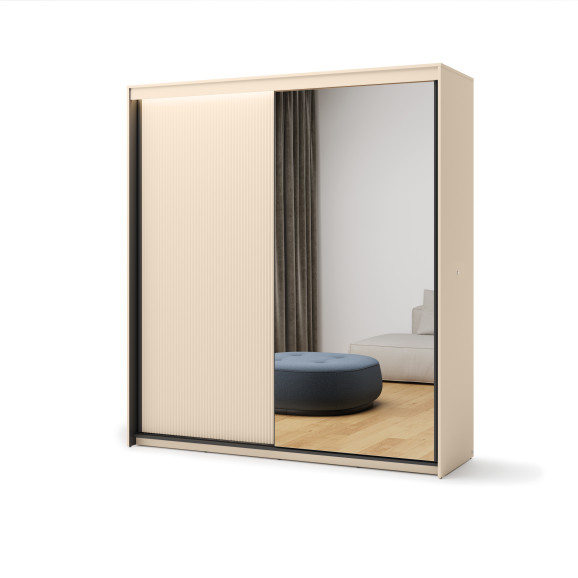 TALYA - armoire coulissante beige pour chambre adulte avec LED