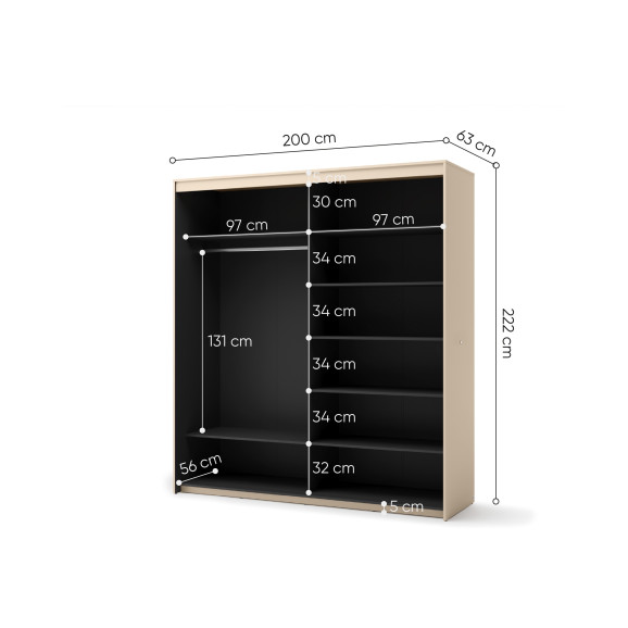 TALYA - armoire coulissante beige pour chambre adulte