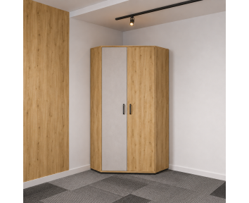 Armoire d'angle Qubic blanc et chêne pour chambre ado