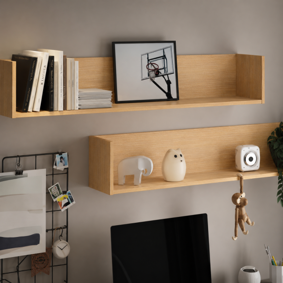 Lot de 2 étagères murales couleur chêne