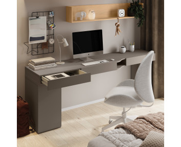 Bureau gauche avec 3 tiroirs Gris argile et champagne