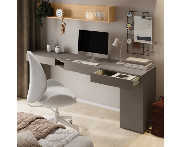 Bureau droite avec 3 tiroirs couleurs Gris argile et champagne
