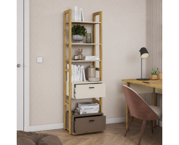 PETITE BIBLIOTHEQUE BEIGE ET TRUFFE AVEC TIROIRS - 51cm x 180 cm x 40 cm