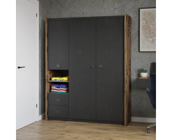 Fargo - Armoire triple design métal et bois - Style industriel