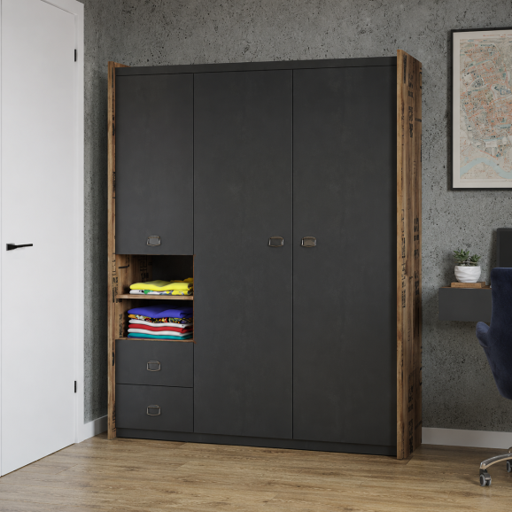 Fargo - Armoire triple design métal et bois - Style industriel