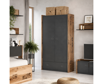 Armoire avec 2 portes et un tiroir de rangement dans un style industrielle