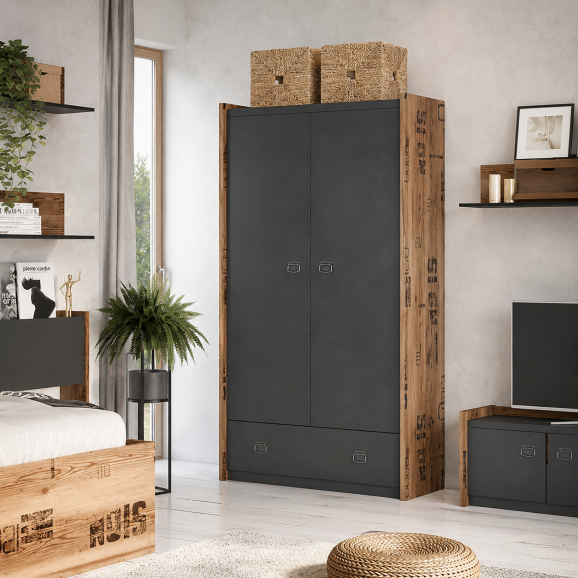 Armoire avec 2 portes et un tiroir de rangement dans un style industrielle