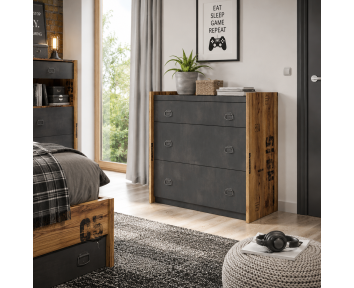 Commode 3 tiroirs pour chambre ado dans un style industriel