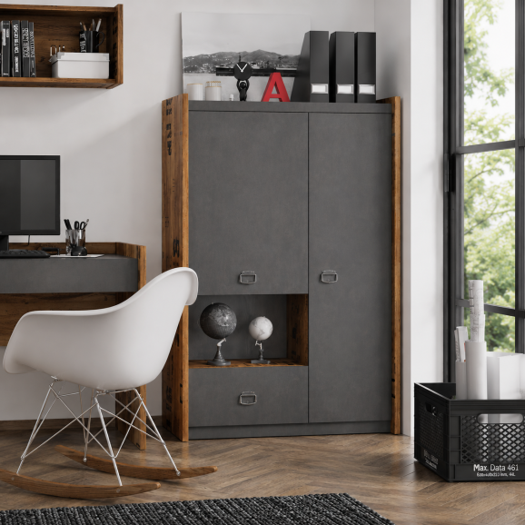 Petite armoire design métal et bois style industriel