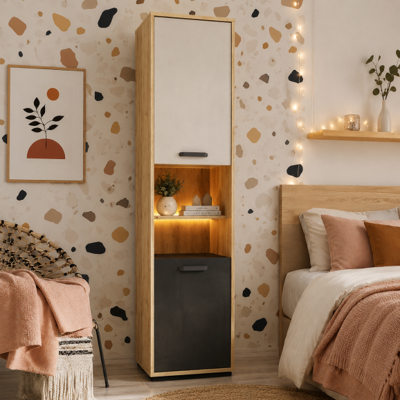 Qubic - Bibliothèque fermée haute avec éclairage LED pour chambre ado