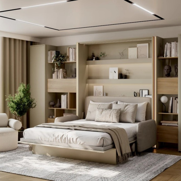 Bed Concept Lit escamotable vertical en cachemire et en 5 dimensions